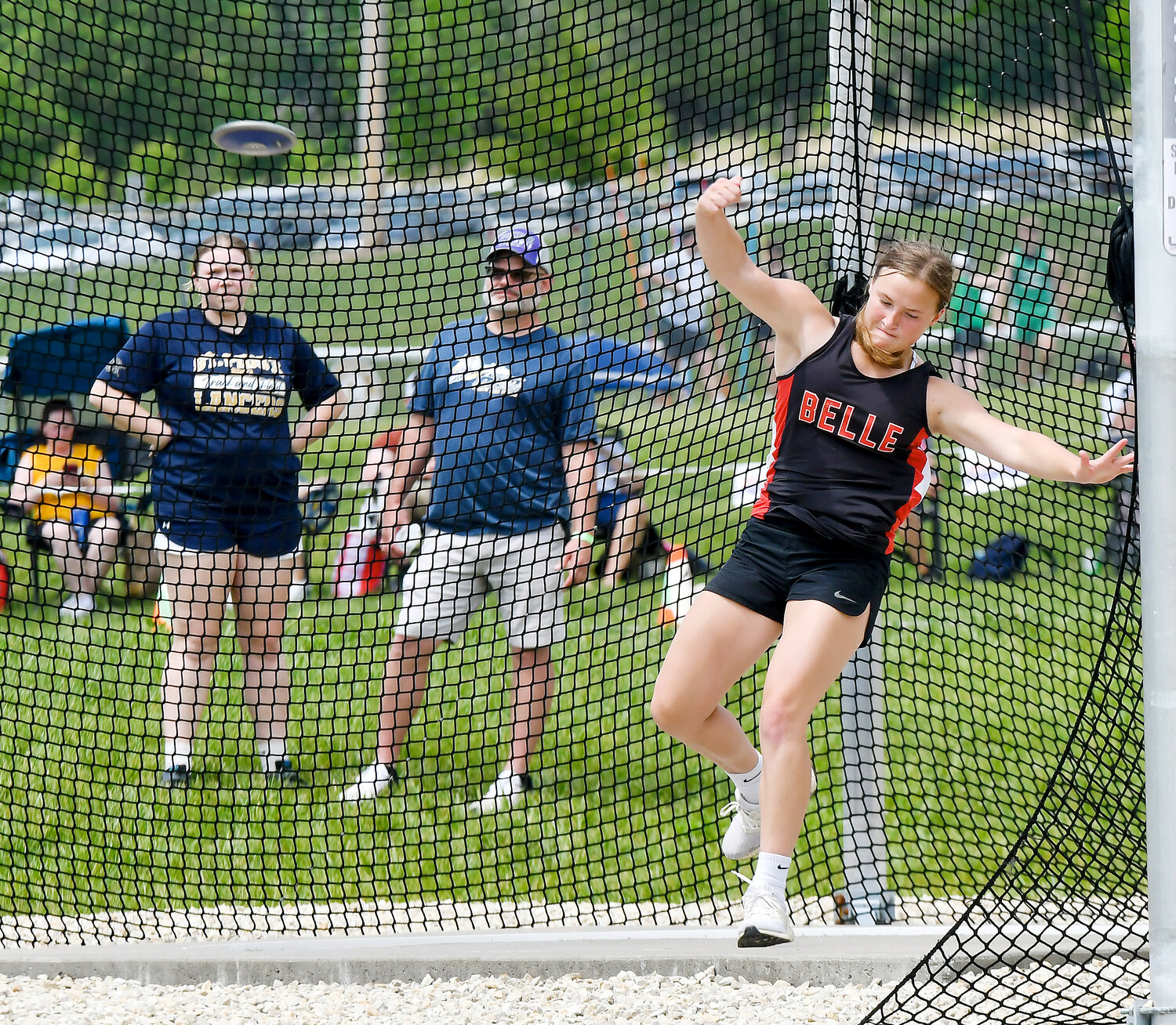 Aubrey Rehmert will be Belle’s lone state track meet qualifier as she placed second in the discus and won the girls javelin during Class 2 girls action.